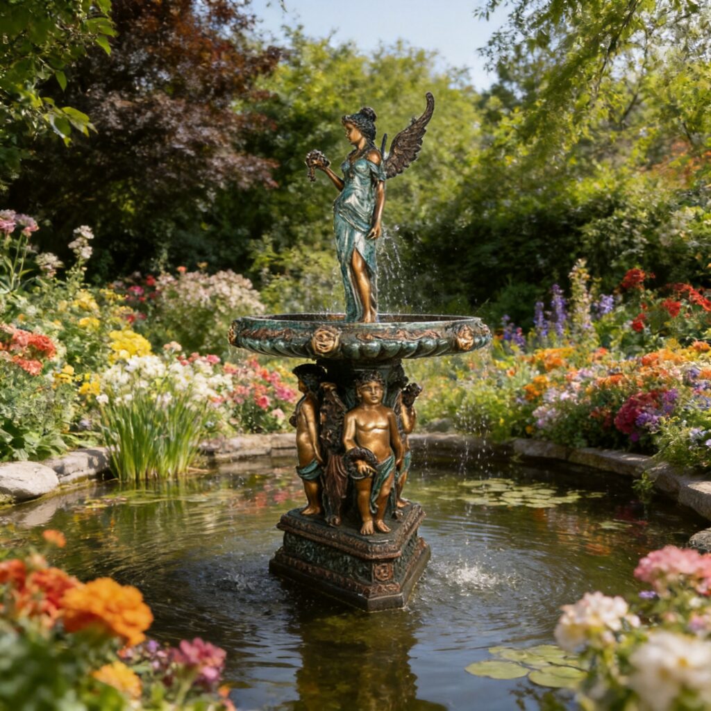 Bronze Angel with Cherubs Fountain