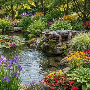 Bronze Alligator Fountain Sculpture