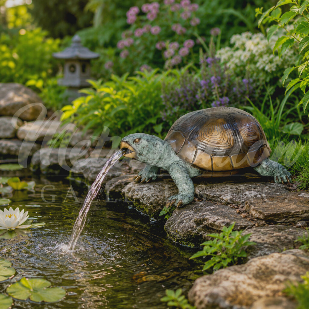 SRB097054 Bronze Turtle Fountain Sculpture by Metropolitan Galleries Inc Vignette WM