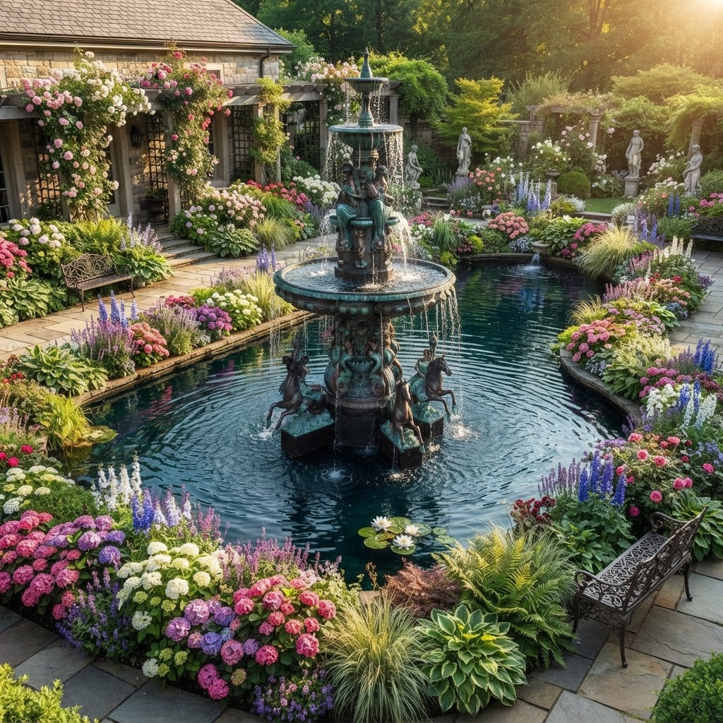 Bronze Aquatic Mythological Tier Fountain