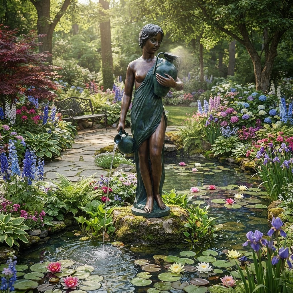 Bronze Antonia with Jars Fountain Sculpture