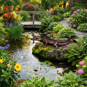 Bronze Alligator Fountain Sculpture