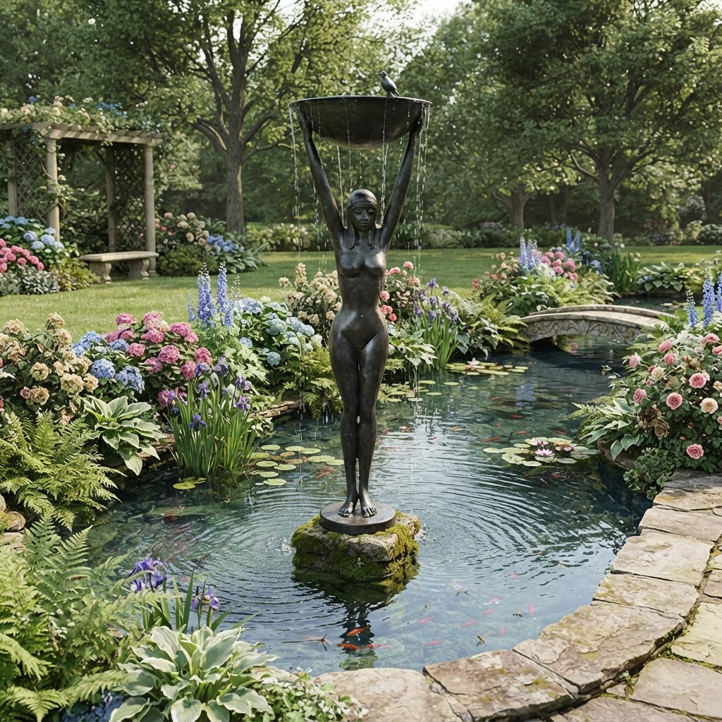 Bronze Art Deco Invocation Fountain Sculpture