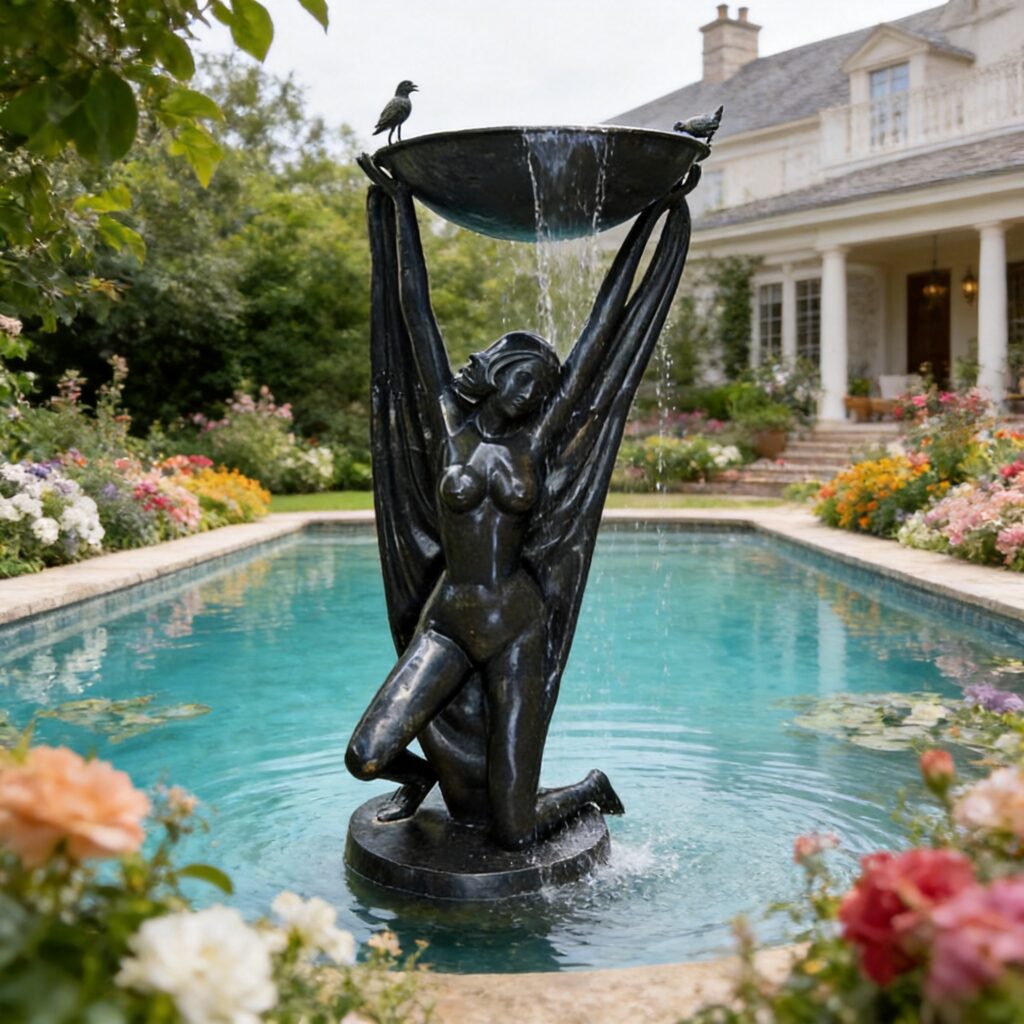 Bronze Art Deco Nude Goddess Kneeling Fountain